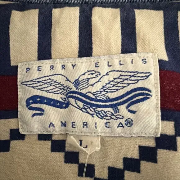 Vintage Perry Ellis Blue Denim Button Up Denim Chore Jacket #1243 Size LARGE - Picture 7 of 7